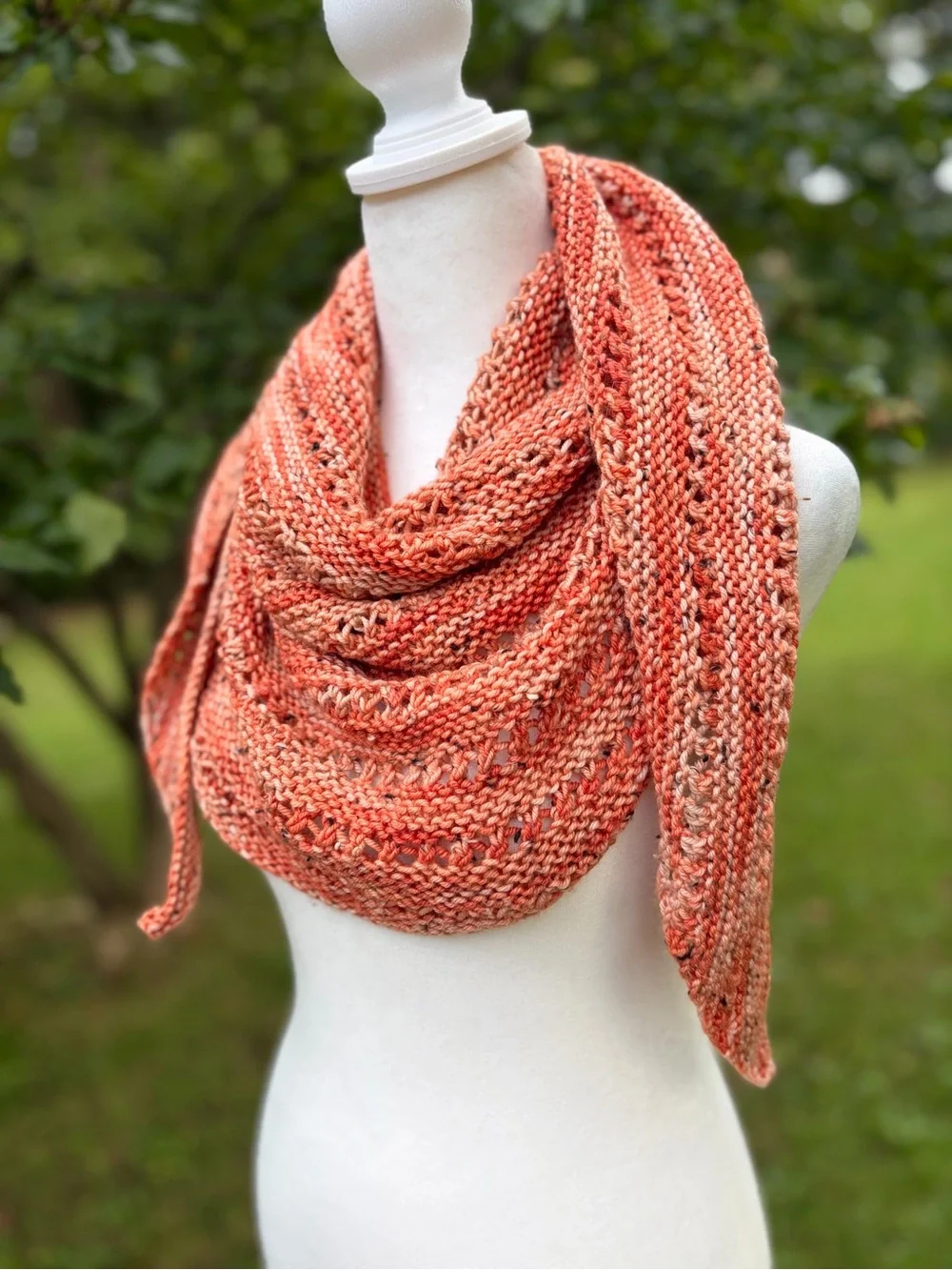 Bespoke Hand Knit OOAK Golden Girls Orange Gradient Tweed Bandana Scarf Shawl